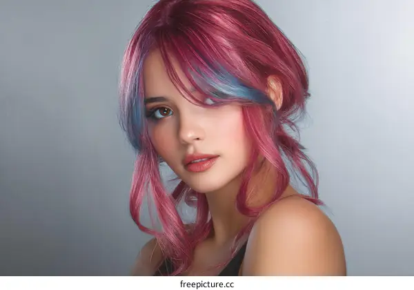 Closeup Portrait of a Young Woman with Vibrant Hair Color