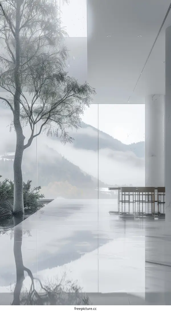 Modern Architecture House and Glass Windows with Tree Planter