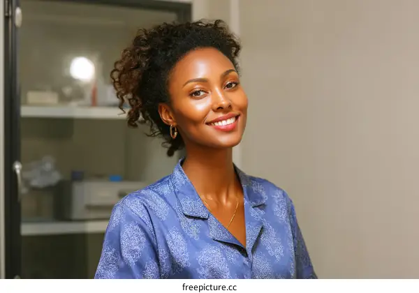 Smiling Woman in a Laboratory Setting