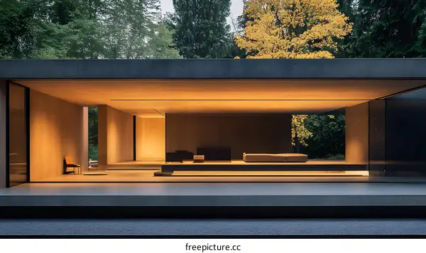 Minimalist Concrete Architecture House With Glass Walls and a Patio