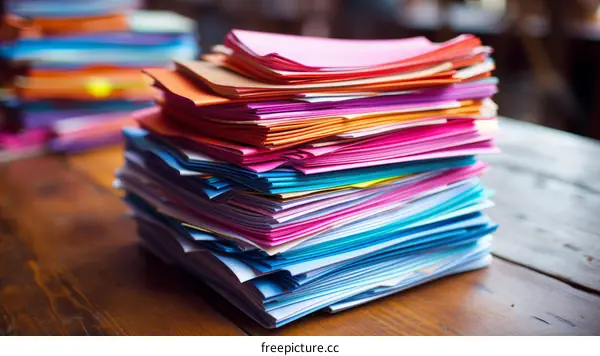 A stack of multicolored paper