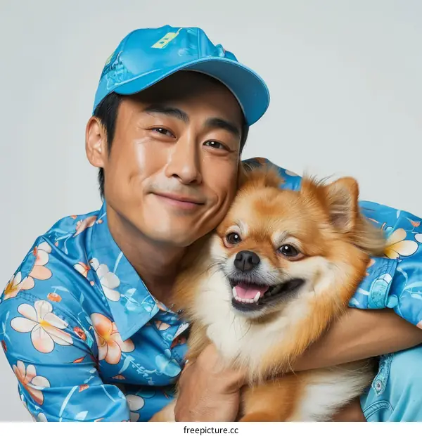 Asian man with a dog