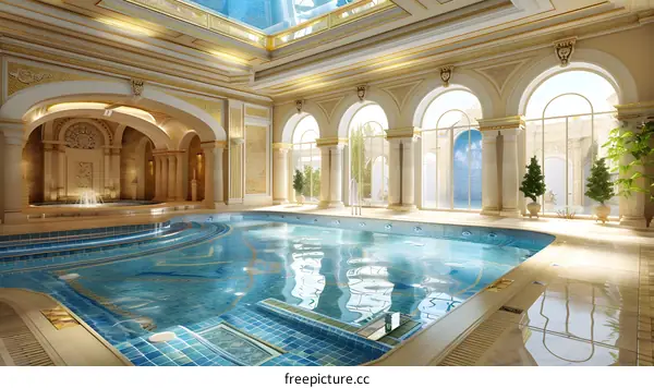 Luxury Indoor Swimming Pool With Gold Accents