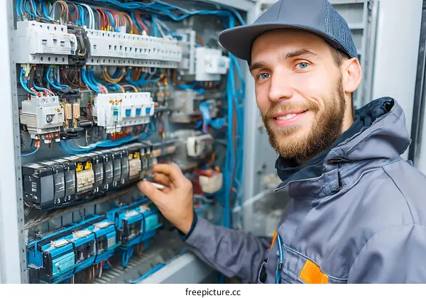 Electrician Working on Electrical Panel