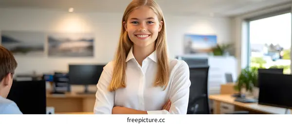 Smiling Businesswoman in Office Setting