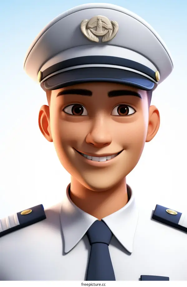 Smiling Young Ship Captain in White Uniform