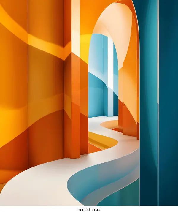 Abstract Minimalist 3D Rendering of Orange and Blue Geometric Shapes