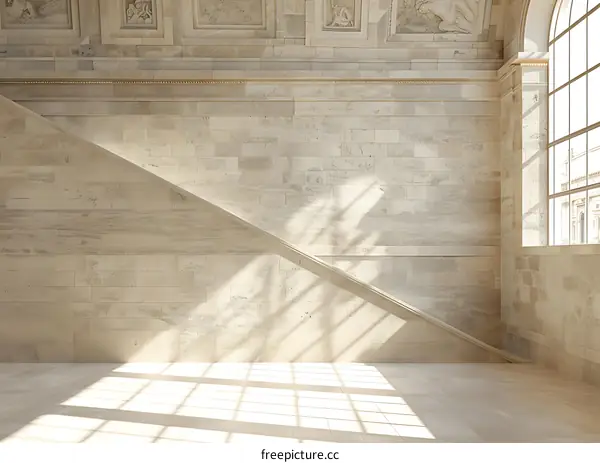 Modern Architecture Interior With Stone Walls And Sunlight