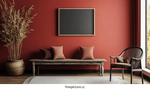 Rustic Modern Interior Design with Red Wall