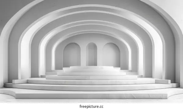 Minimalist White Room with Arches and Podium