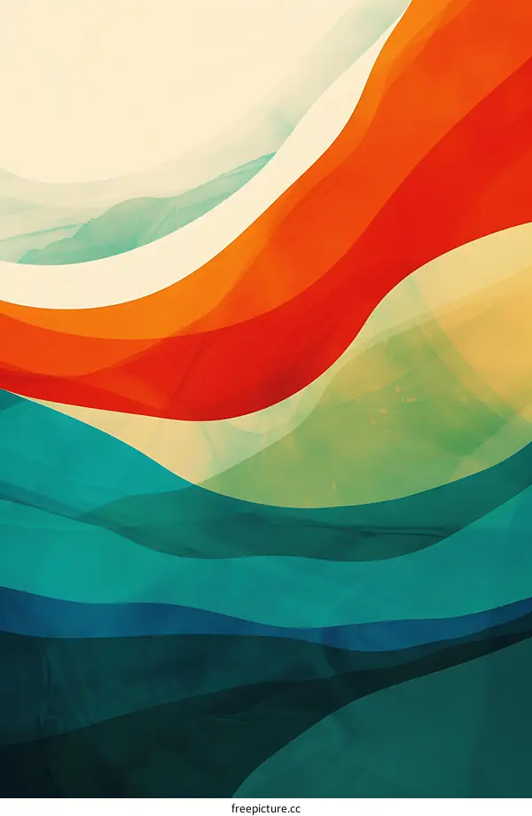 Abstract Background with Curved Lines in Blue, Green, Orange, and White