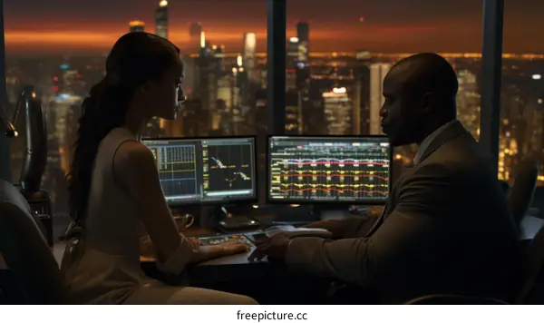 Colleagues discussing work in a modern office