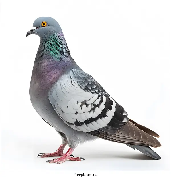 A pigeon with a white background