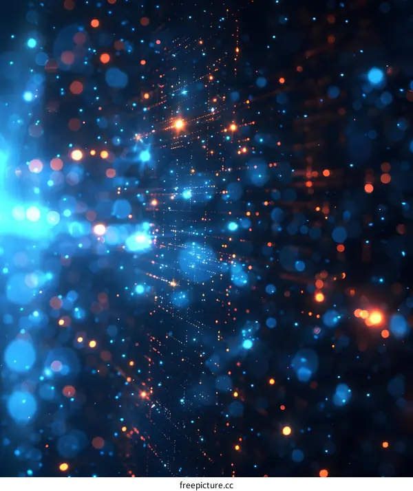 Blue and orange glowing particles form a tunnel