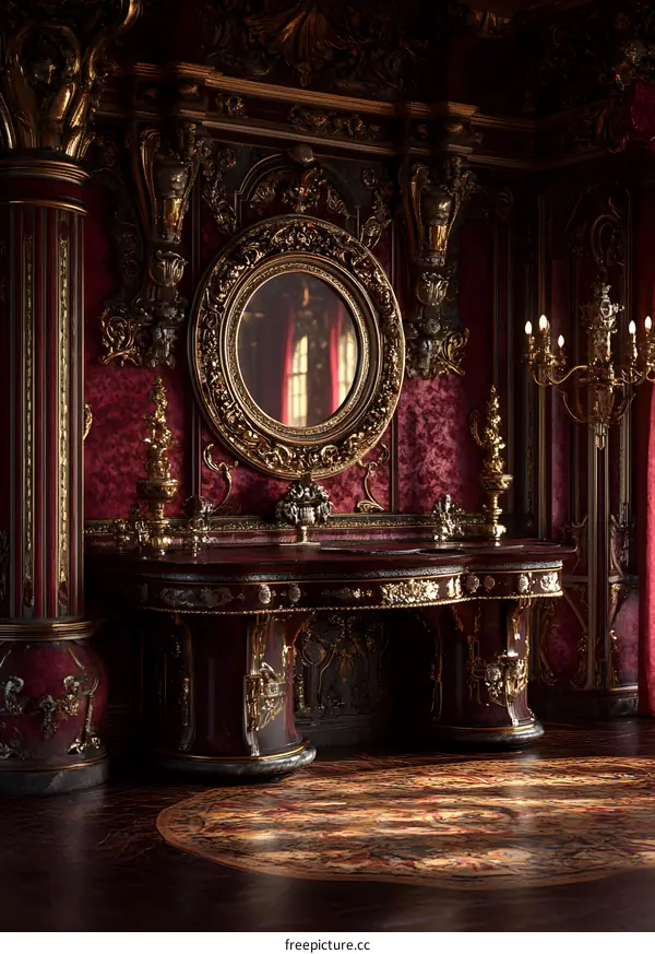 Ornate Interior Design With Gold Accents and Velvet Walls