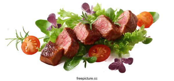 [Transparent Background PNG]Delicious Grilled Steak Salad with Fresh Vegetables
