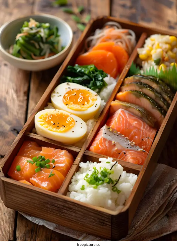 Japanese Bento Box with Salmon and Rice