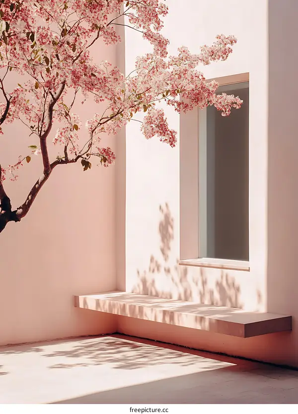Pink Wall with Blooming Tree and Window
