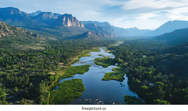 Majestic Mountain Valley River Scenic View