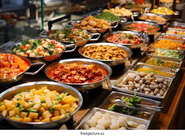 Delicious Dishes Buffet Line At Restaurant