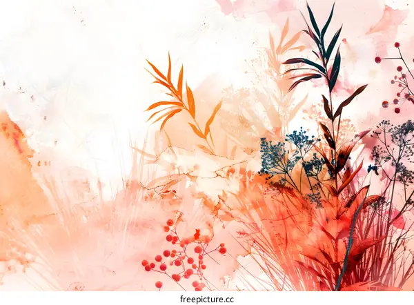 Abstract Watercolor Floral Background with Orange and Blue Tones