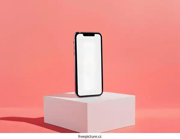 Smartphone mockup with blank screen on a pink background