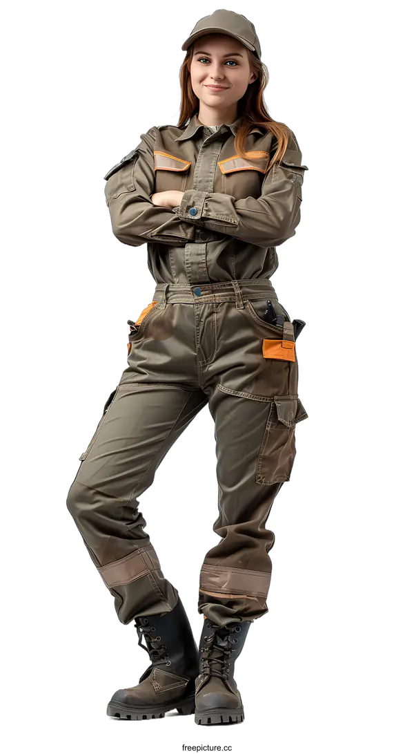 [Transparent Background PNG]portrait of a female worker in work clothes