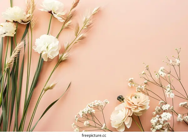 White and Cream Flowers on Peach Background