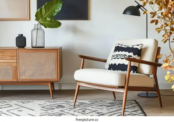 Modern Mid-Century Living Room Setting with Wooden Furniture