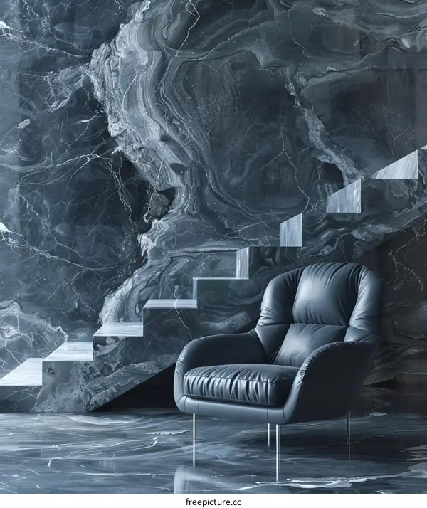 Sleek Black Marble and Leather Interior