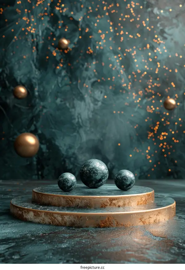 Abstract Dark Teal and Gold Geometric Display