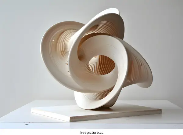 Abstract Wooden Sculpture with Intertwined Shapes