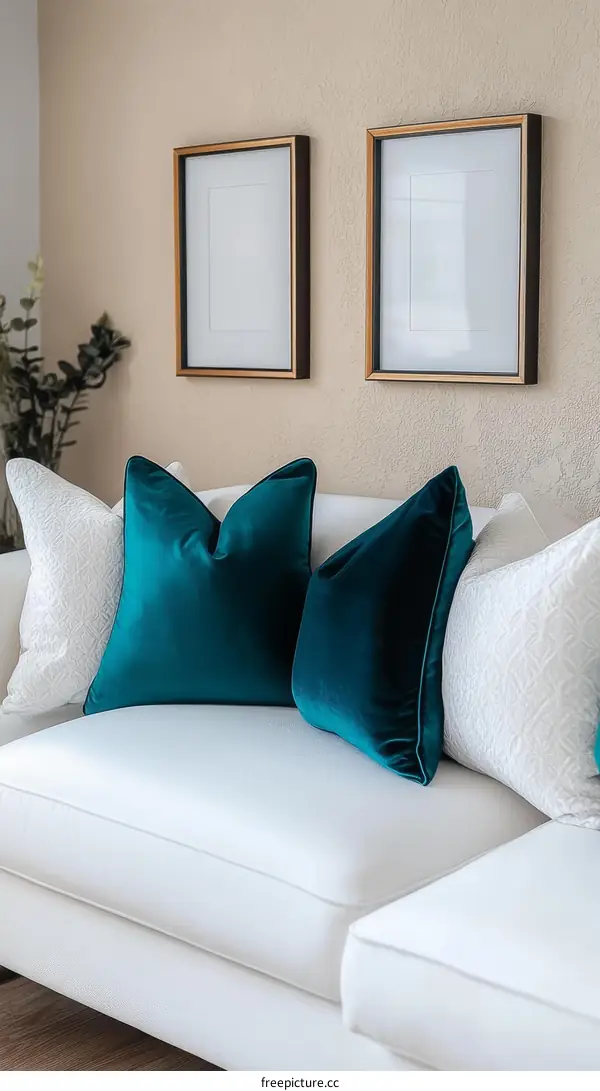 Modern Living Room Decor with Teal Pillows