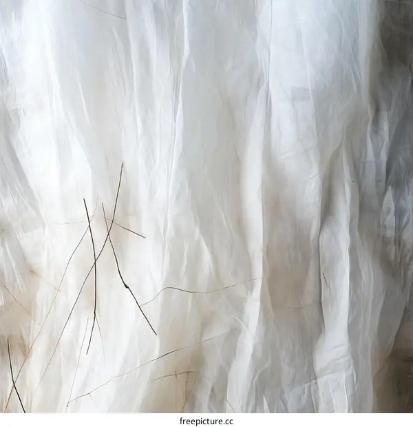 White fabric with a few grass strands