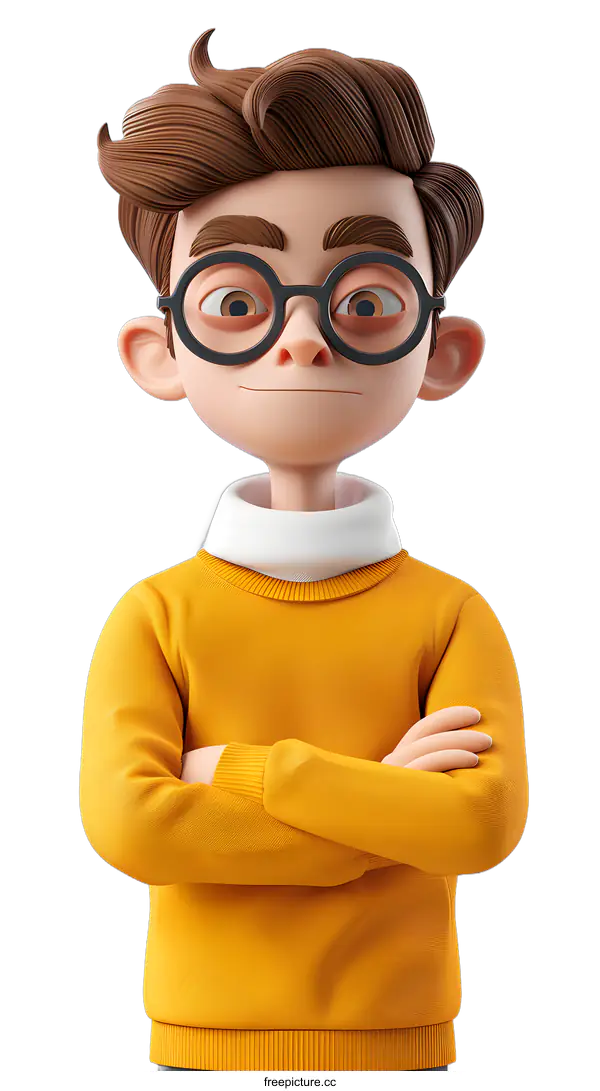 [Transparent Background PNG]3D rendering of a young man with glasses