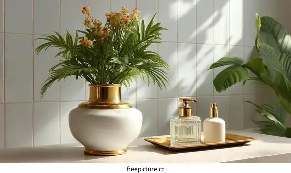 Stylish Bathroom Decor with Vase and Plants