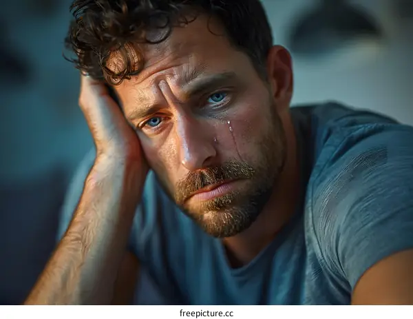 Portrait of a sad man with tears in his eyes