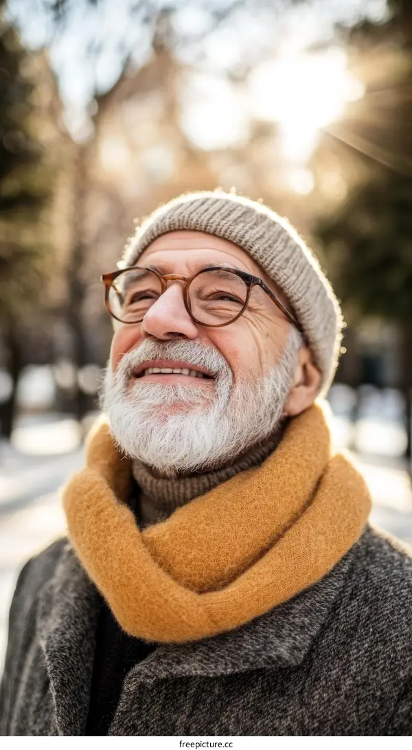 Happy Senior Man Enjoying Winter Day