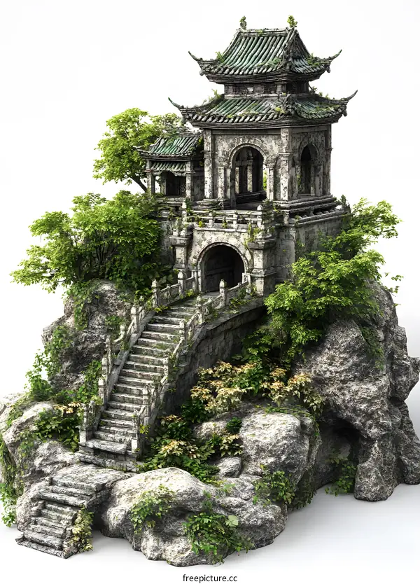 Ancient Chinese Pagoda on a Mountain Peak