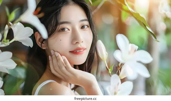 Portrait of a Young Woman with White Flowers