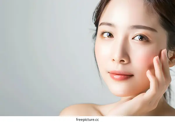 Beautiful Asian Woman with Smooth Skin Looking at Camera