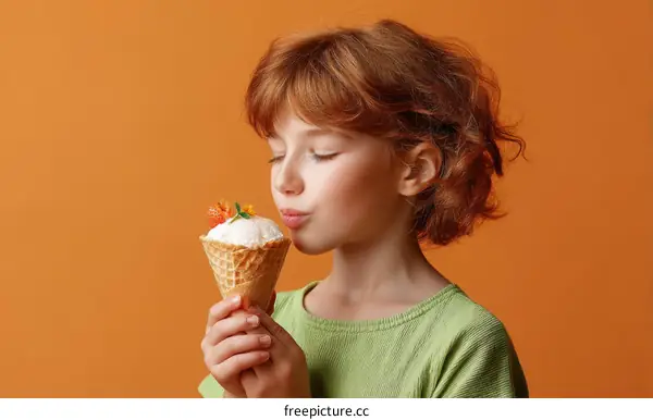 Adorable Child Enjoying Ice Cream Cone