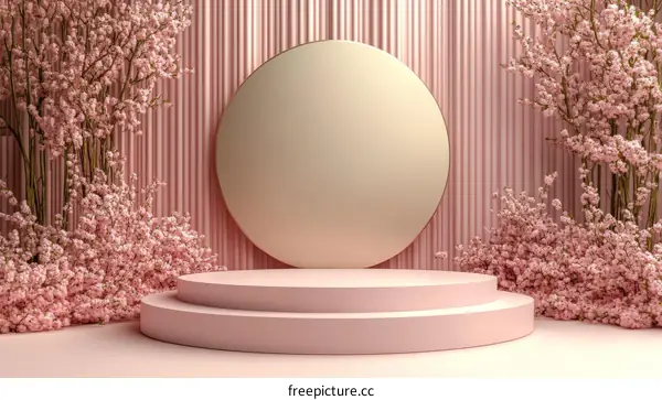 Pink Cherry Blossom Display Podium Scene