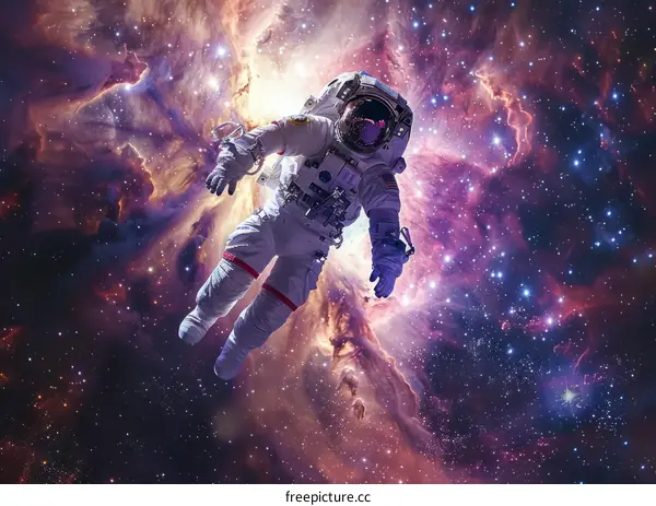 Astronaut in a spacesuit floating in the vastness of space