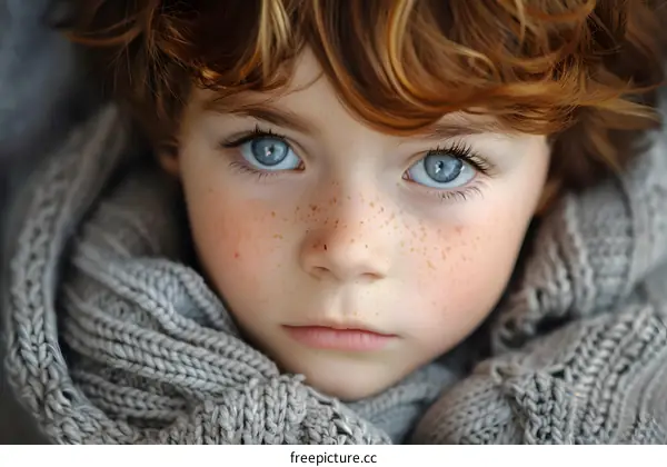 Portrait of a boy with red hair and blue eyes