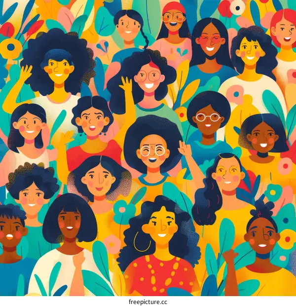 Diverse group of women of color with different hairstyles and clothing