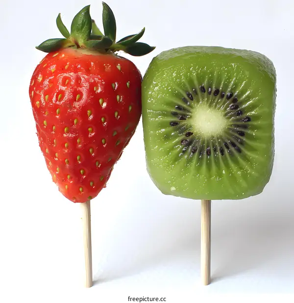 Strawberry and kiwi fruit on a stick