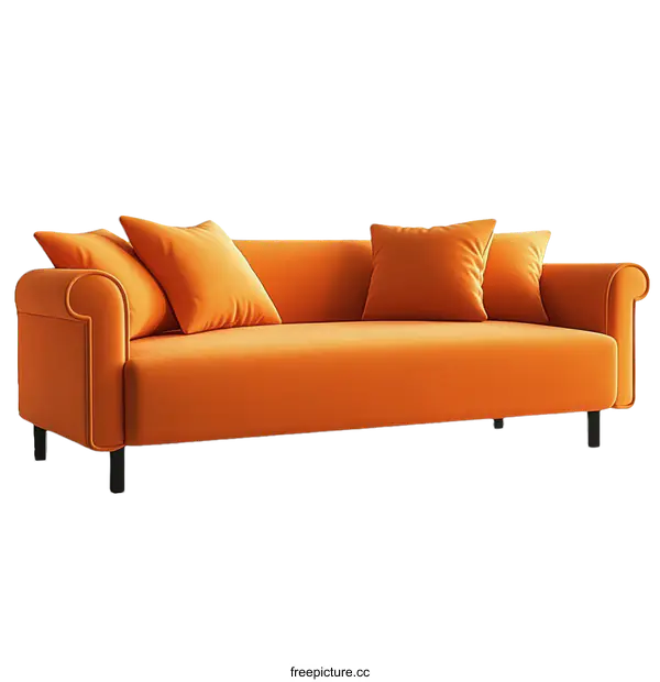 [Transparent Background PNG]Modern Orange Sofa with Pillows