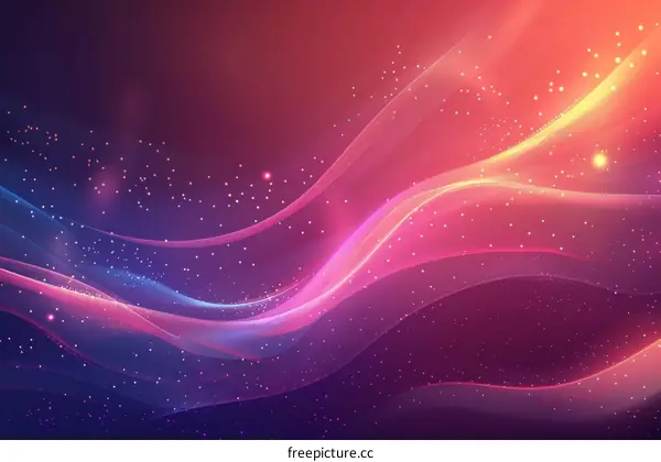 Abstract Purple and Pink Wave with Glowing Light Dots