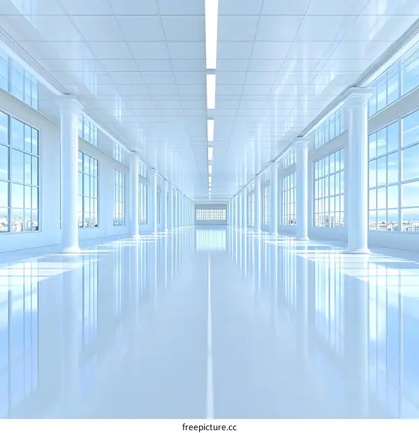 White Corridor with Columns and Windows